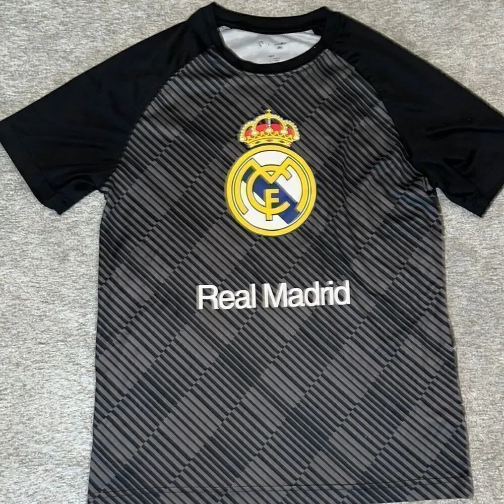 Real Madrid Lucky #7 Charcoal Gray Black Steelplate pattern T-Shirt Jersey M